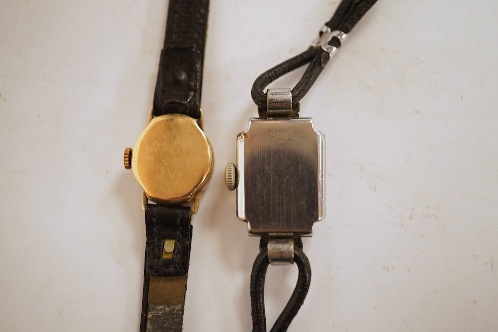 A white metal hunter keywind pocket watch, with Roman dial and subsidiary seconds, two silver charm bracelets and sundry items including jewellery and a silver sovereign case.
